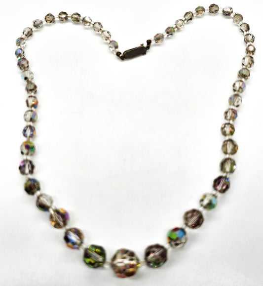 Austrian crystal smoky aurora borealis graduated beaded vintage mid century necklace