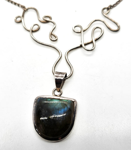 Labradorite gemstone hand crafted sterling silver artisan pendant necklace