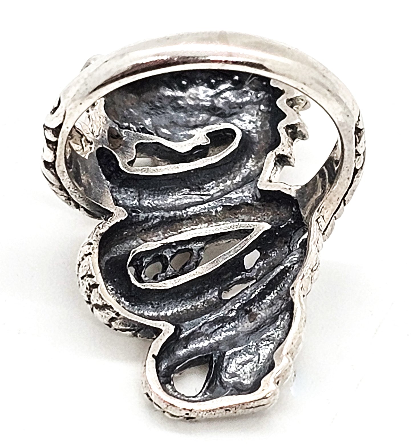 Lucky Dragon tribal Asian large open work vintage sterling silver ring size 6.5