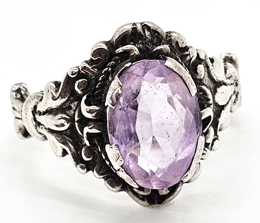 Astro Hungarian Arts and Crafts 2.66ct amethyst antique sterling silver ring size 8