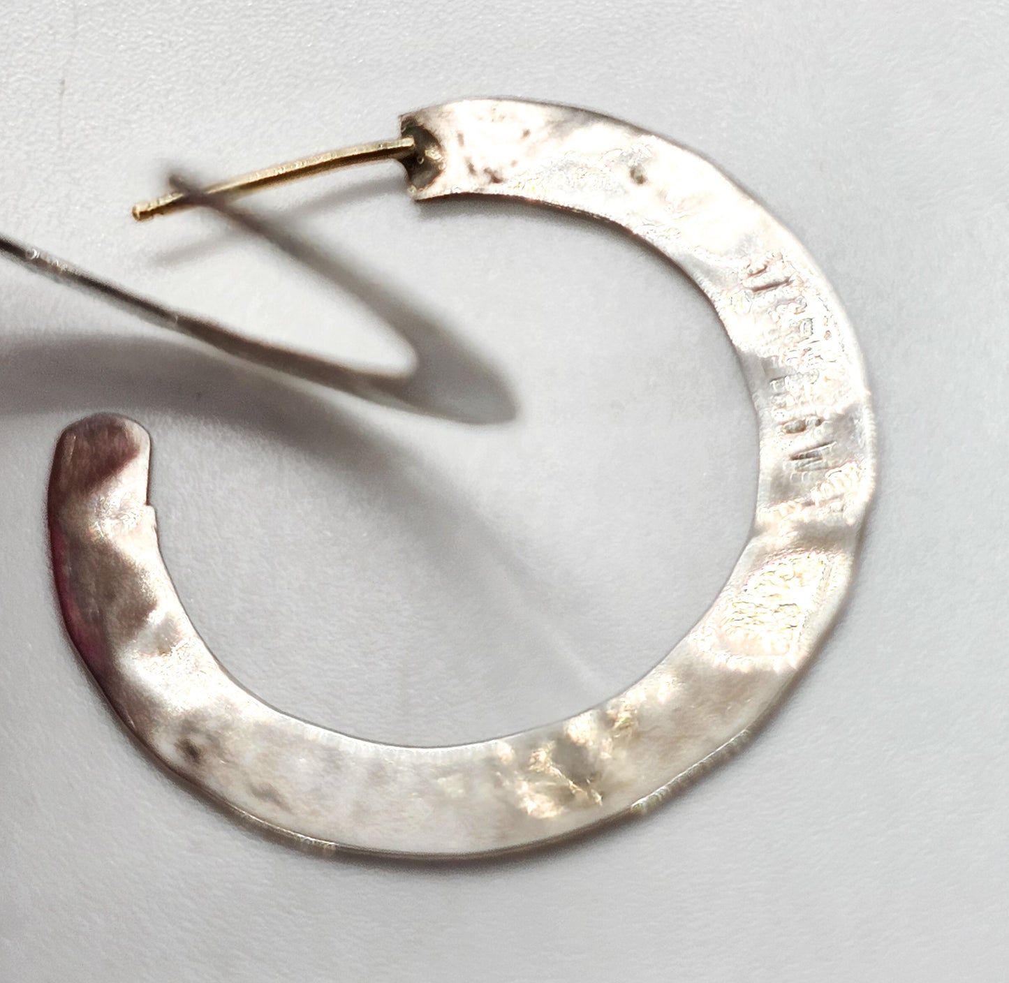 W-P hammered thin flat vintage sterling silver artisan hoop earrings