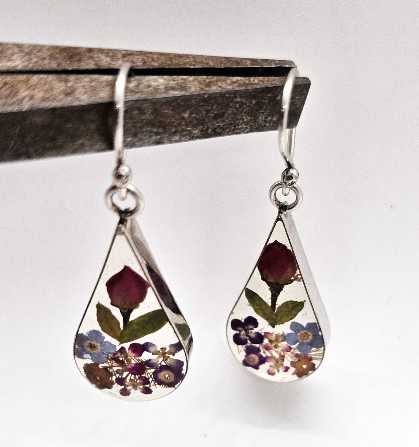 Annika Witt Rose bud flower resin Mexican sterling silver drop earrings ATI