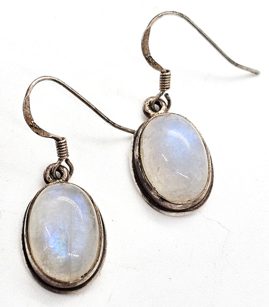Blue Flash Large moonstone sterling silver gemstone drop earrings