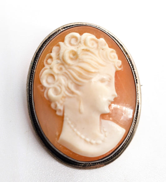 Camexco & C Carved Shell Cameo sterling silver vintage convertible pendant brooch