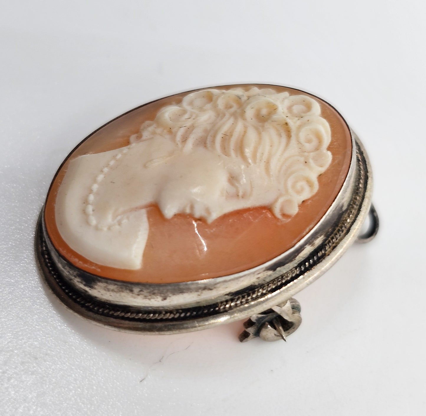 Camexco & C Carved Shell Cameo sterling silver vintage convertible pendant brooch