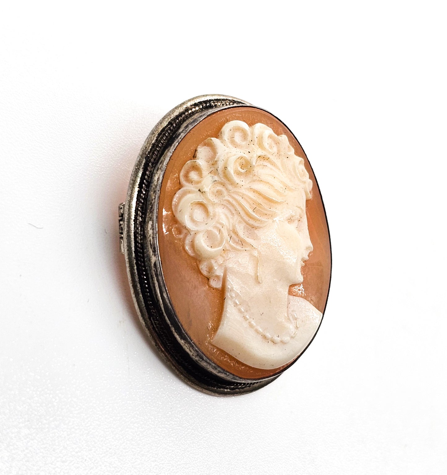 Camexco & C Carved Shell Cameo sterling silver vintage convertible pendant brooch