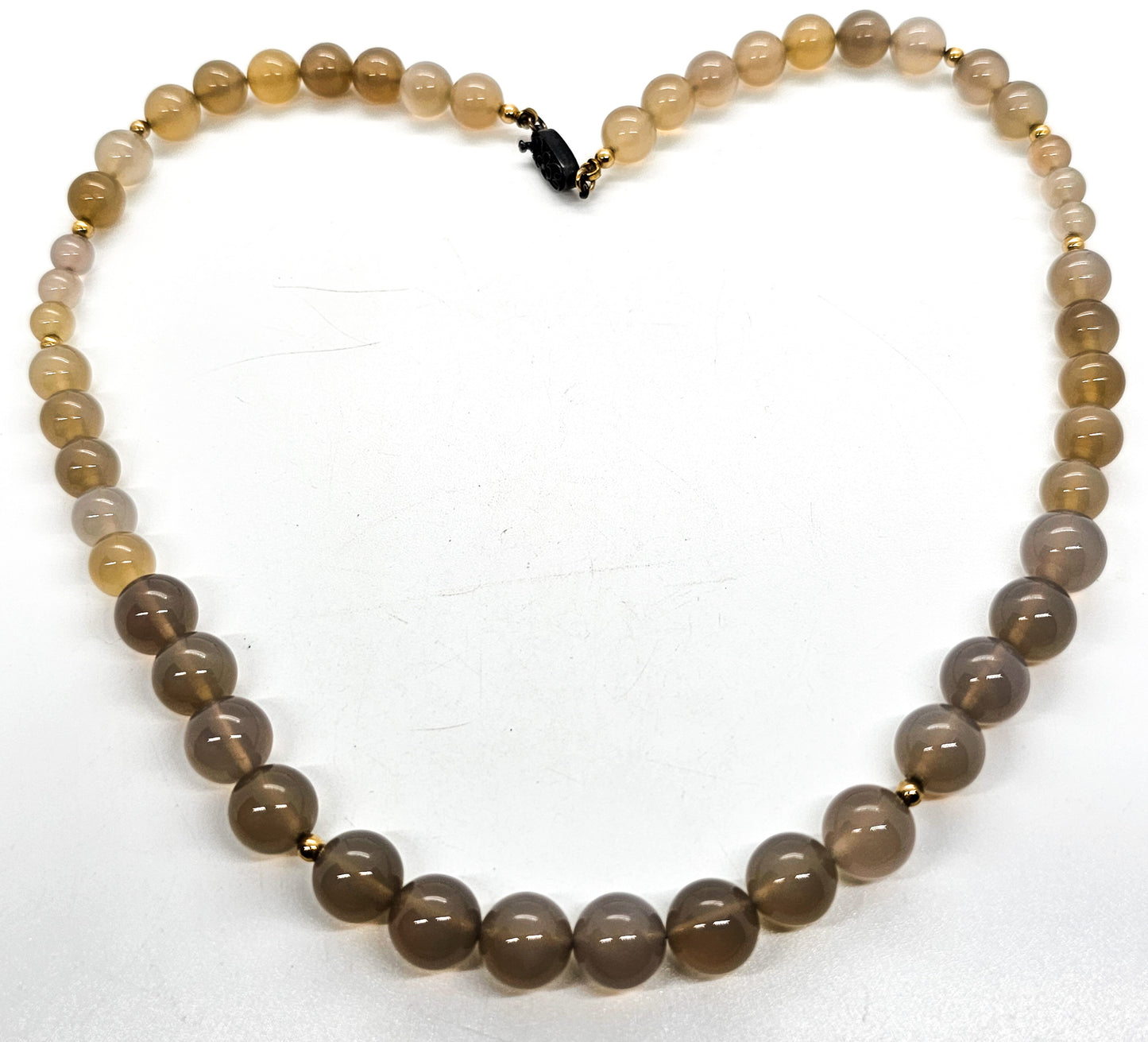 Chinese Export Grey Agate high end vermeil sterling silver beaded vintage necklace