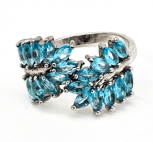 Light Blue Zircon Sterling silver leaf ring size 10