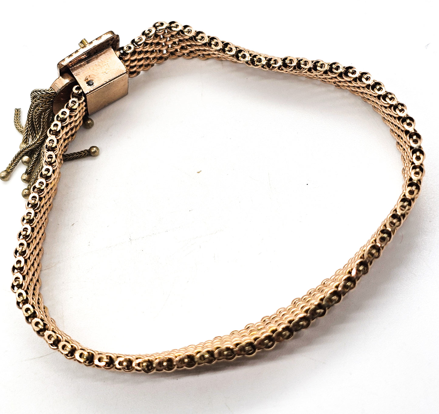 Victorian Miner's cut garnet gold filled mesh antique slider engagement bracelet