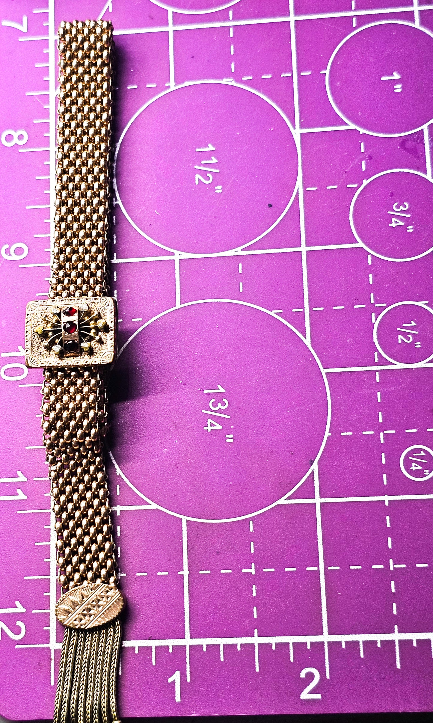 Victorian Miner's cut garnet gold filled mesh antique slider engagement bracelet