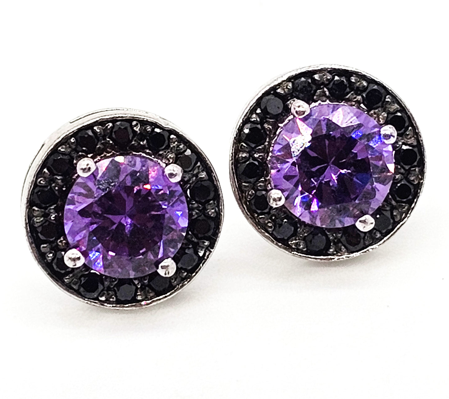 Tanzanite 1.3 ct gemstone with black tourmaline chip halo sterling silver stud earrings