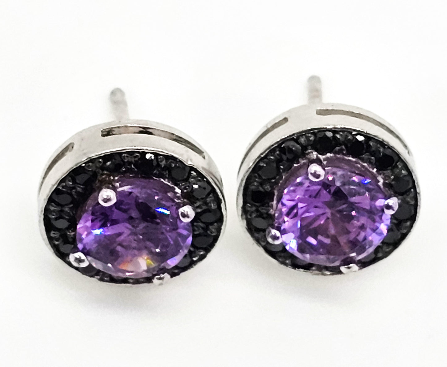 Tanzanite 1.3 ct gemstone with black tourmaline chip halo sterling silver stud earrings