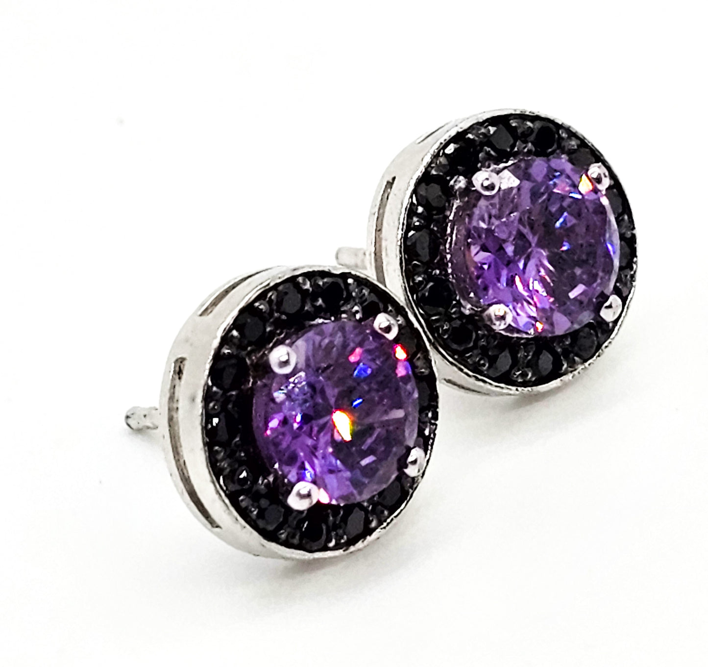 Tanzanite 1.3 ct gemstone with black tourmaline chip halo sterling silver stud earrings