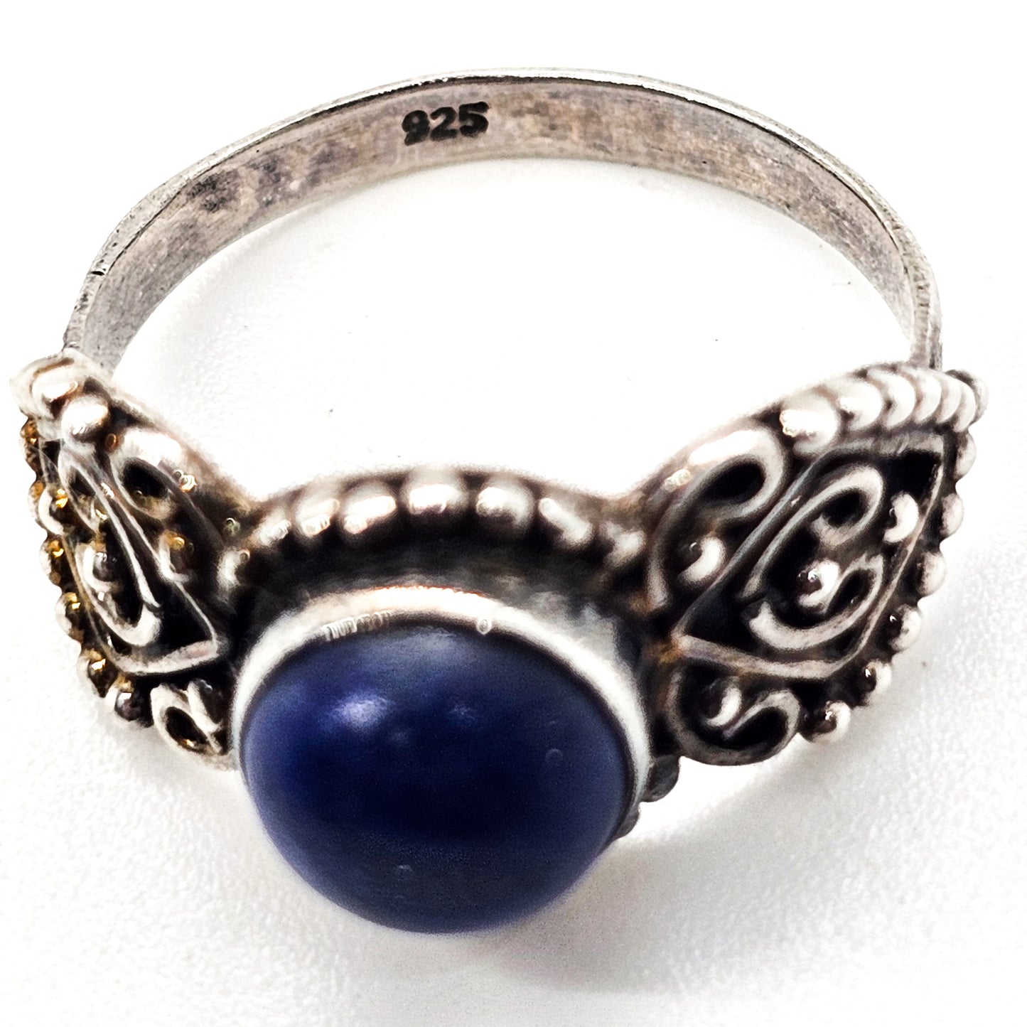 Lapis Lazuli tribal Bali Balinese scroll heart vintage sterling silver ring size 8.5