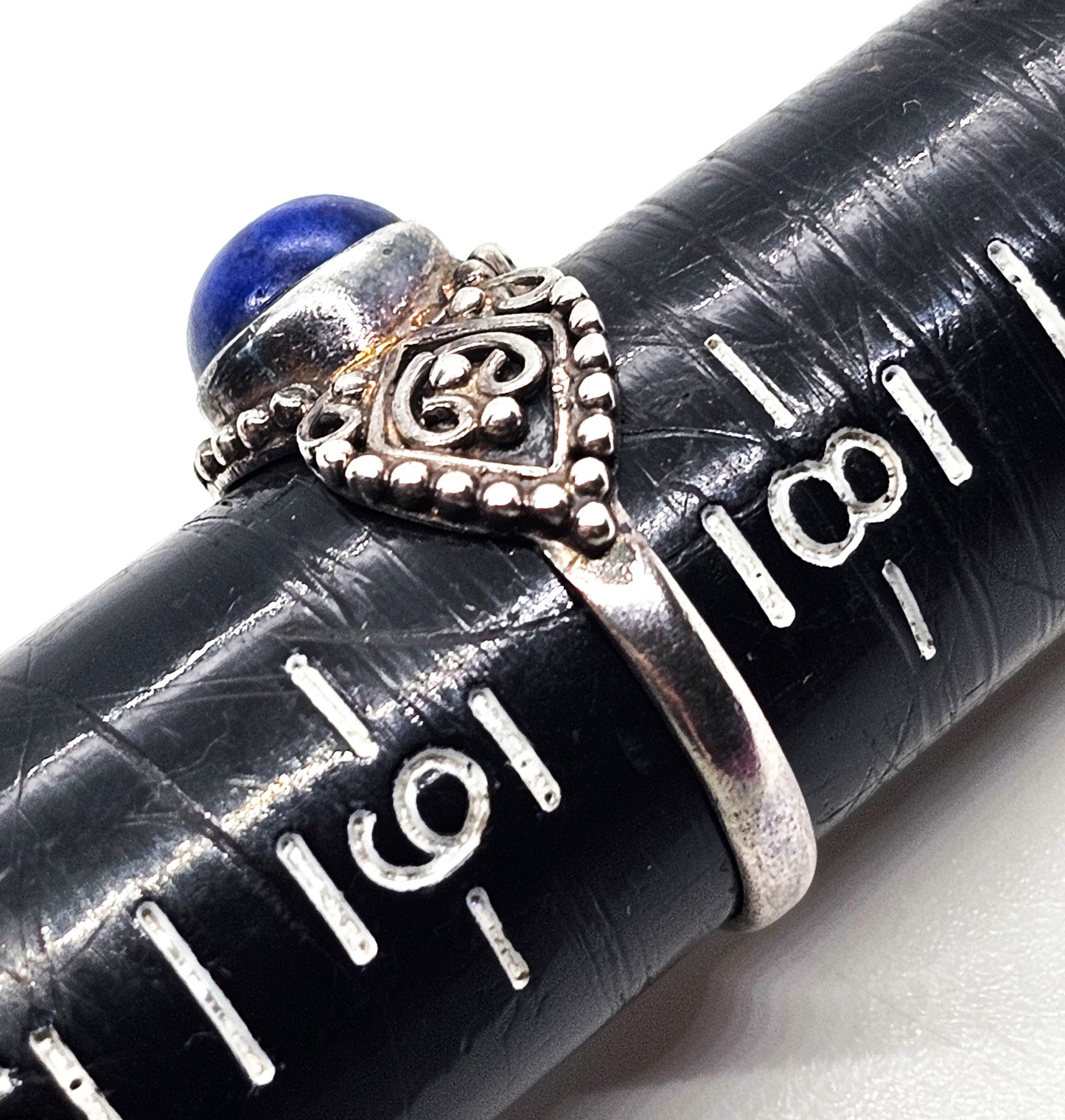 Lapis Lazuli tribal Bali Balinese scroll heart vintage sterling silver ring size 8.5