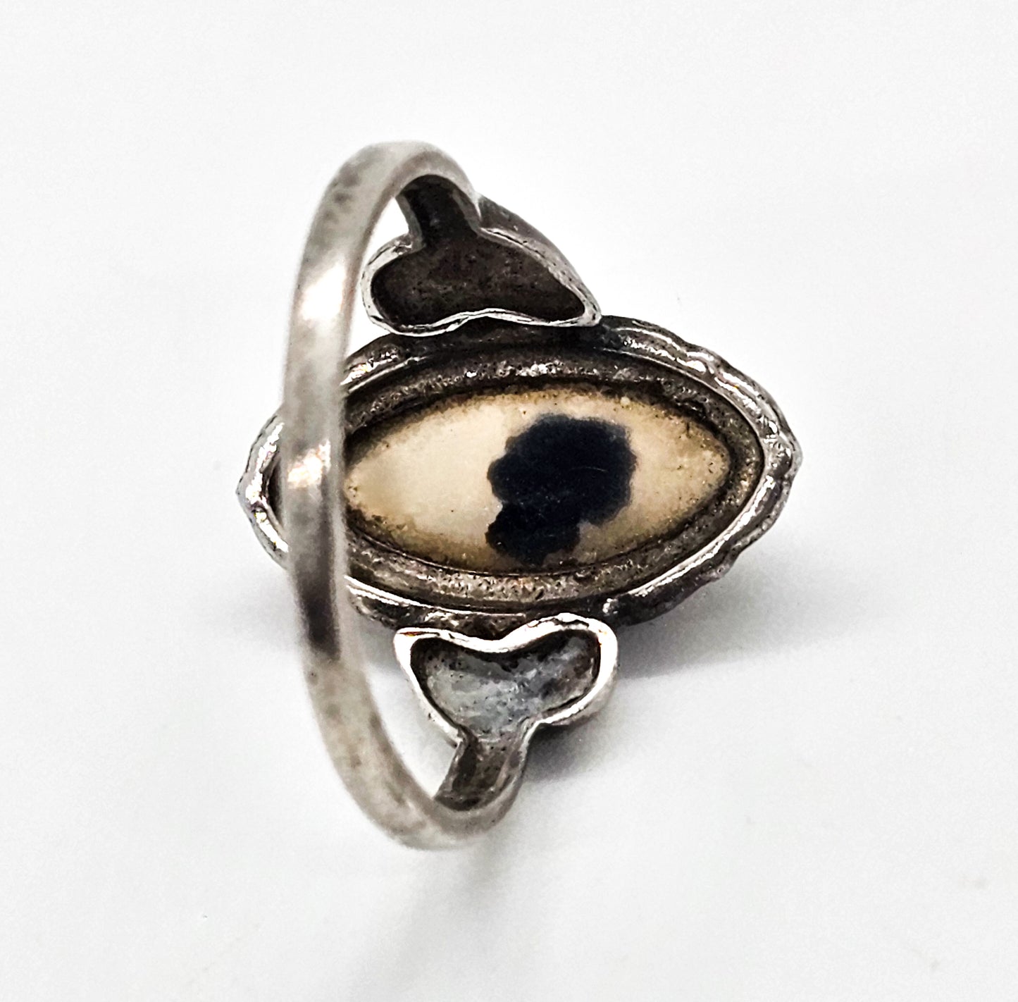 Dendritic Moss Agate Uncas Art Deco signed antique sterling silver ring size 8.25