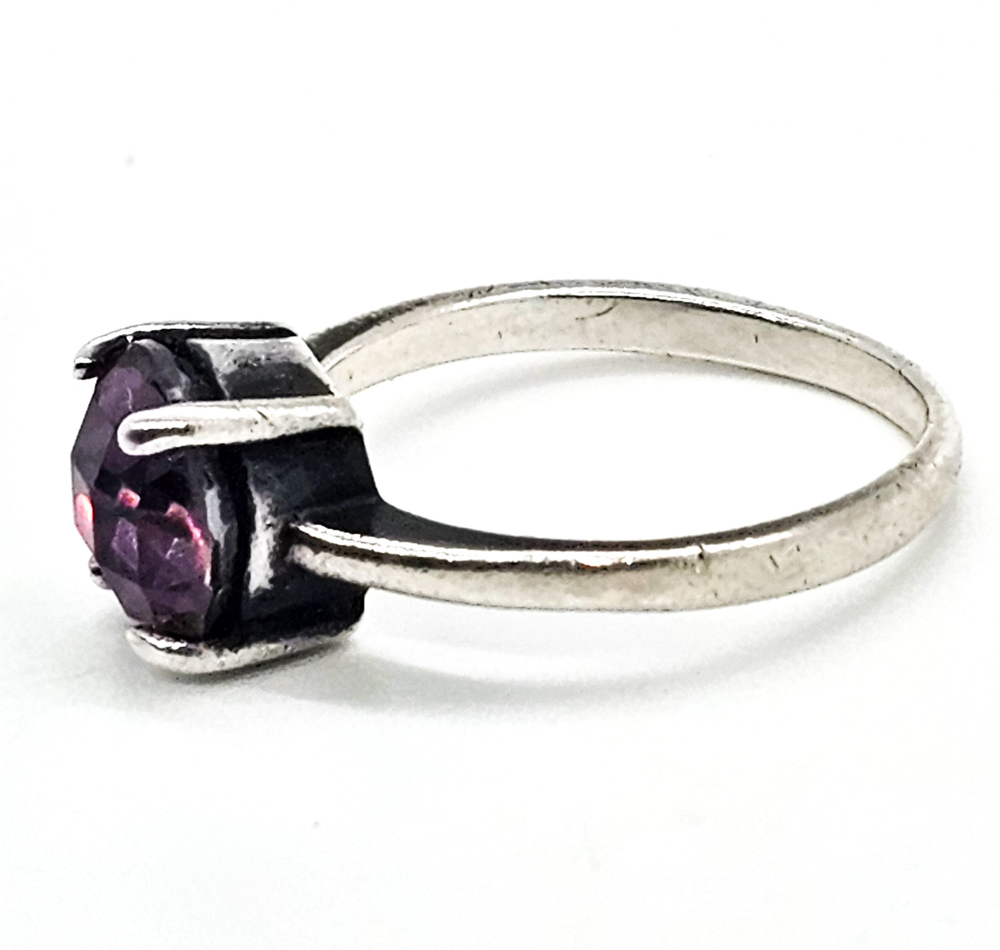 Mystic Topaz faceted round solitaire used sterling silver ring size 8