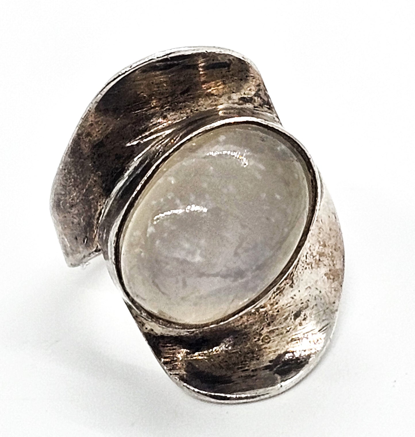 Modernist Abstract flashy blue moonstone large sterling silver ring size 5