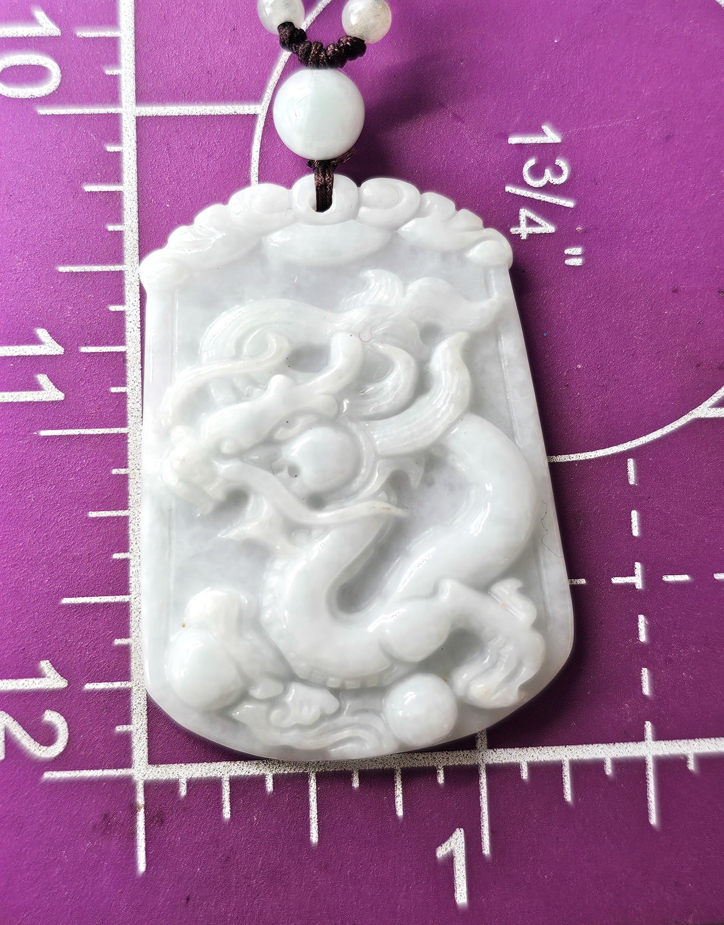 Feng Shui Chinese carved Jade Dragon beaded pendant adjustable corded necklace