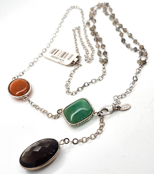 Colleen Lopez smoky quartz, chrysoprase jade & labradorite sterling silver station necklace