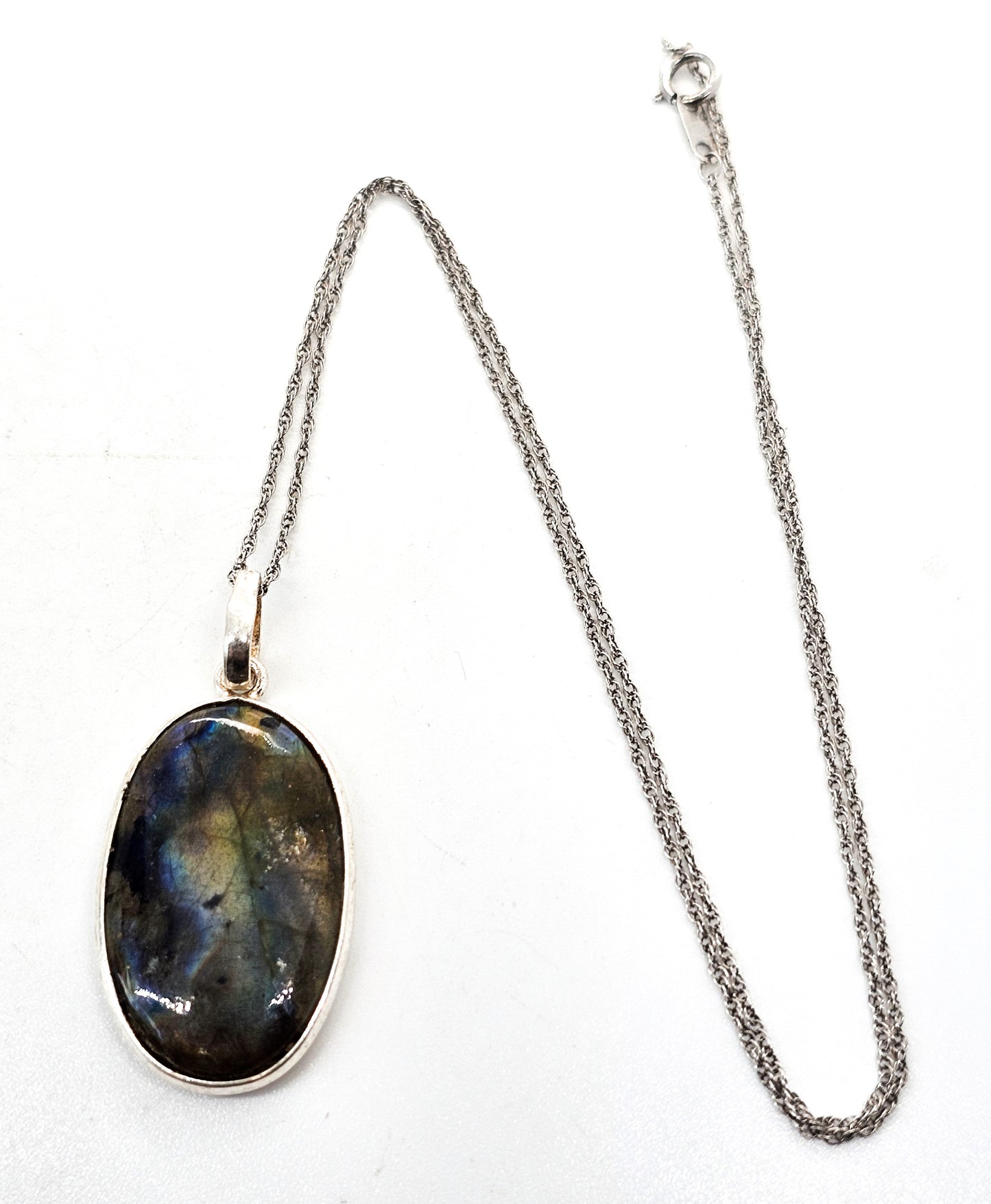 Labradorite flashy rainbow gemstone sterling silver pendant necklace
