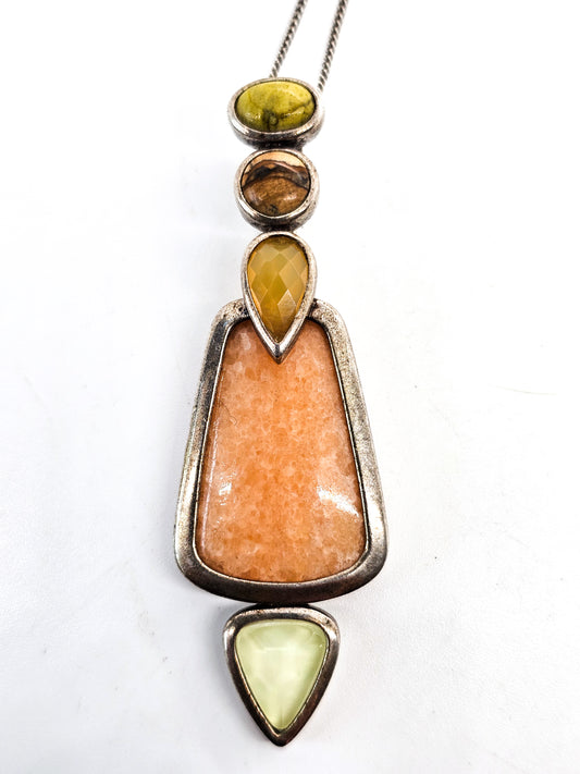 Whitney Kelly multi gemstone peach calcite sterling silver pendant necklace