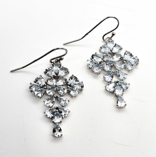 Aquamarine blue gemstone pear cut cross sterling silver drop earrings