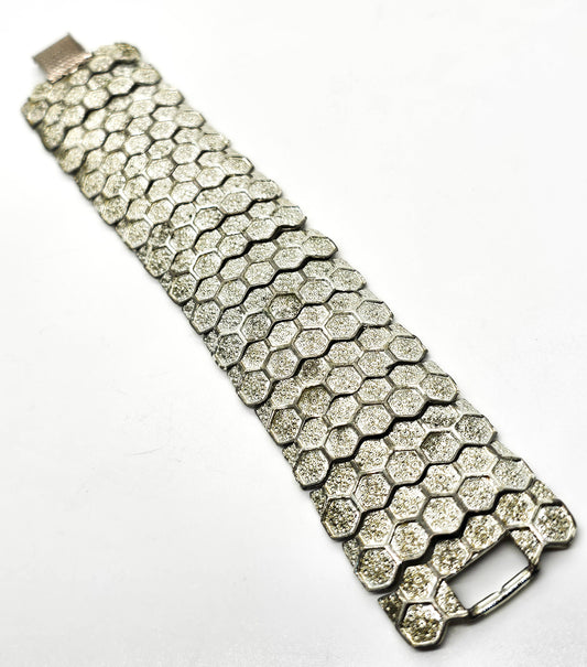 Coro Pegasus Honeycomb silver toned vintage articulated mid century bracelet