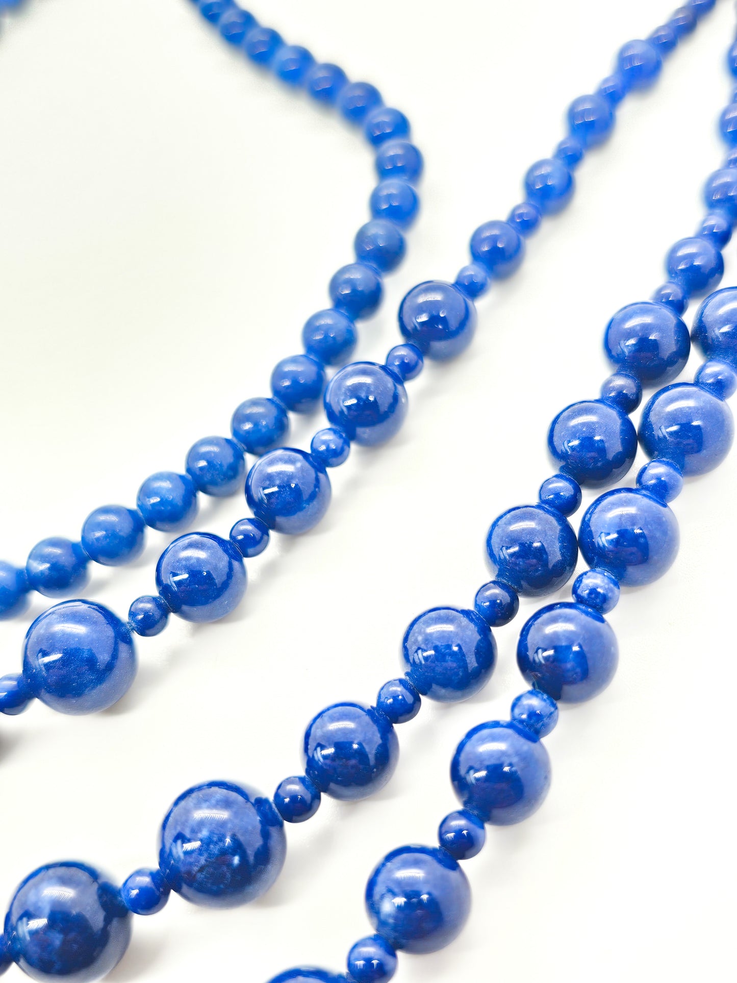 Deep Blue Sodalite triple strand vintage beaded gemstone graduated necklace