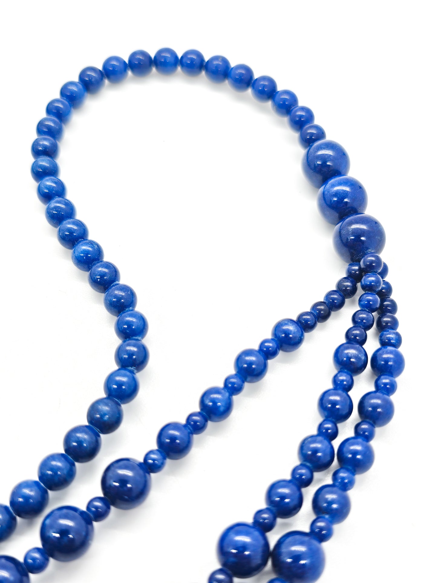 Deep Blue Sodalite triple strand vintage beaded gemstone graduated necklace