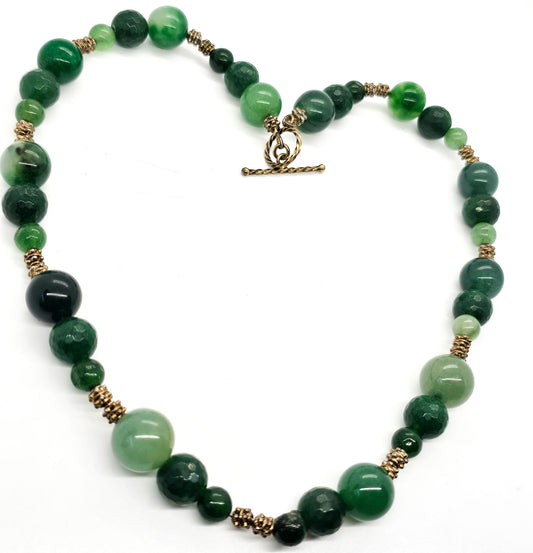 nephrite Jade vintage graduated beaded toggle clasp artisan necklace