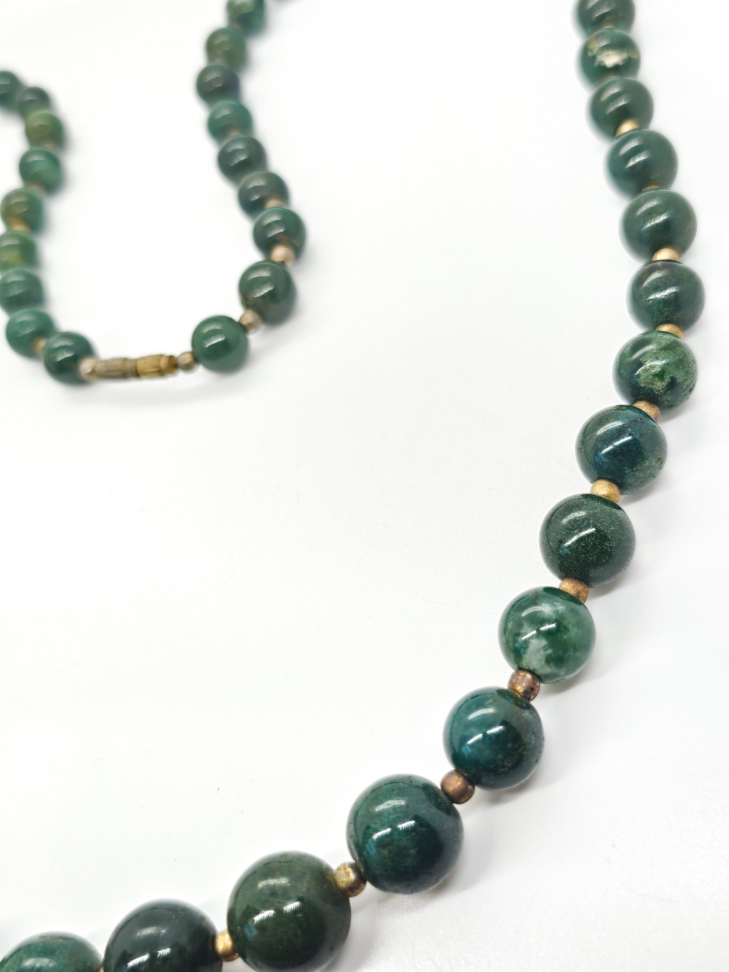 Moss Agate Deep Green graduated long 30" inch vintage beaded necklace