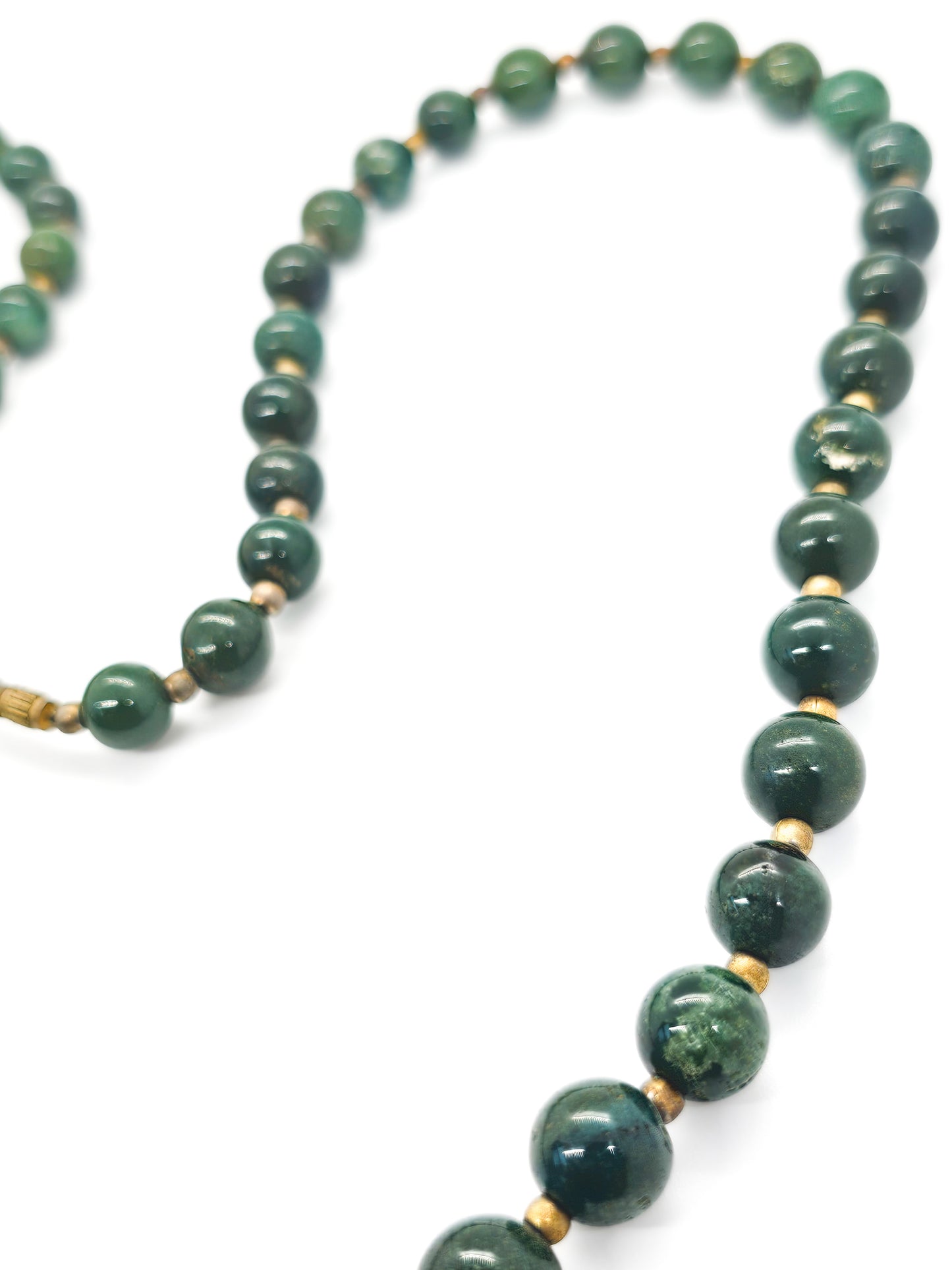 Moss Agate Deep Green graduated long 30" inch vintage beaded necklace