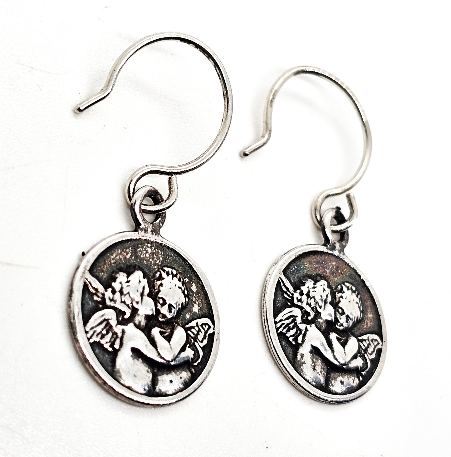 Cherub Angel Love Putto Italian sterling silver drop medallion earrings