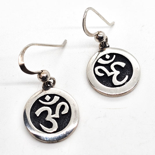 Peter Stone Om Awakening the Sacred Mantra signed PSCL drop sterling silver earrings