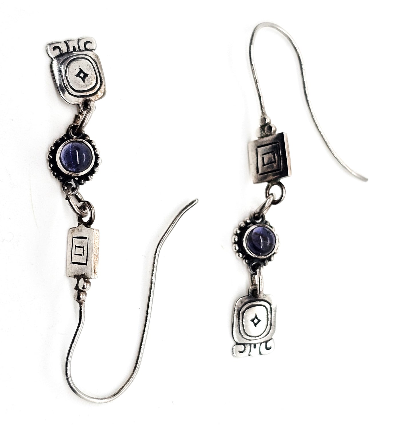 WG Southwestern Amethyst gemstone drop sterling silver stamped vintage earrings