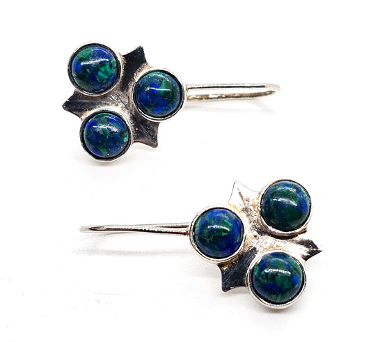 Chrysocolla Malachite Azurite Artisan abstract vintage sterling silver earrings