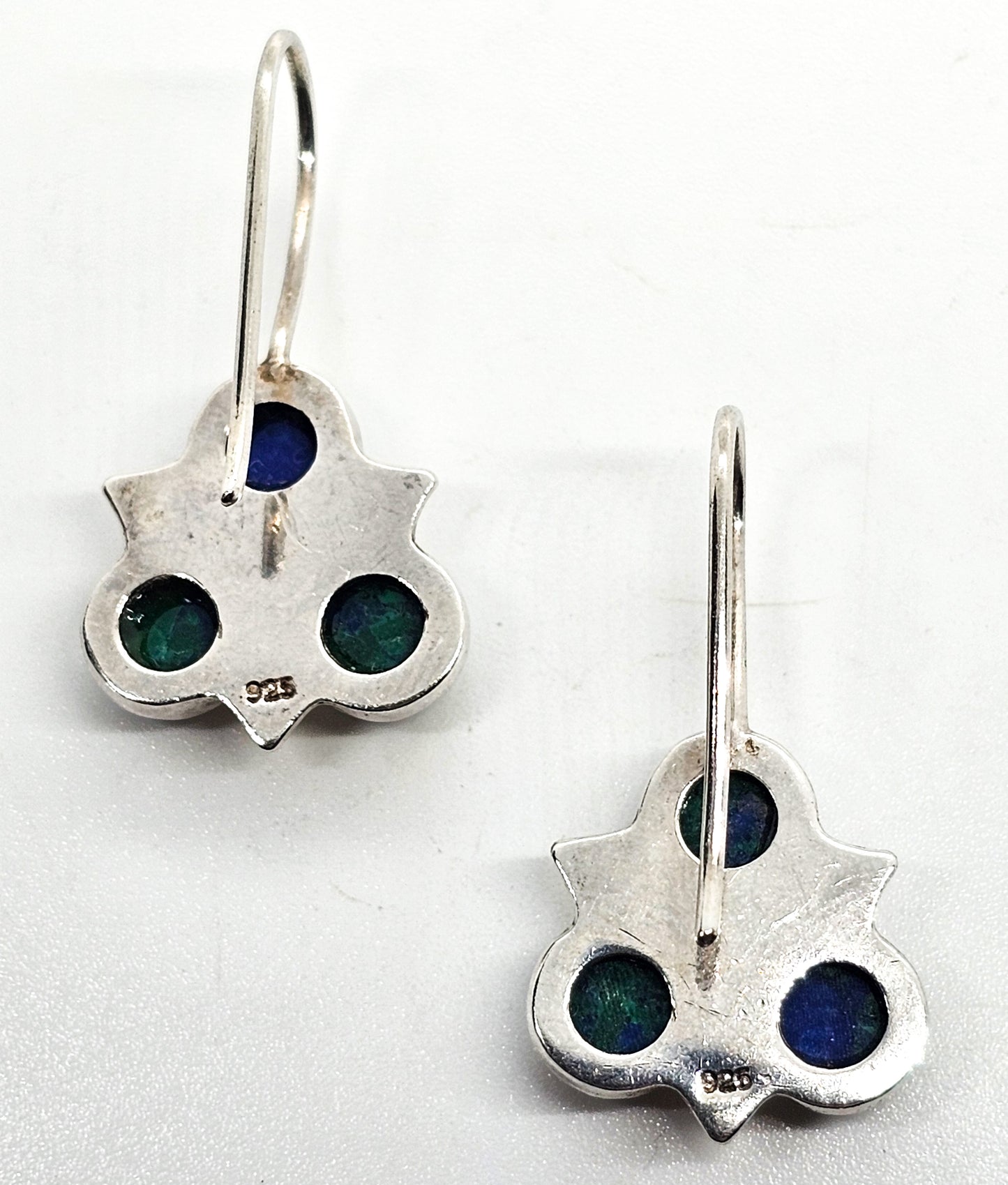 Chrysocolla Malachite Azurite Artisan abstract vintage sterling silver earrings