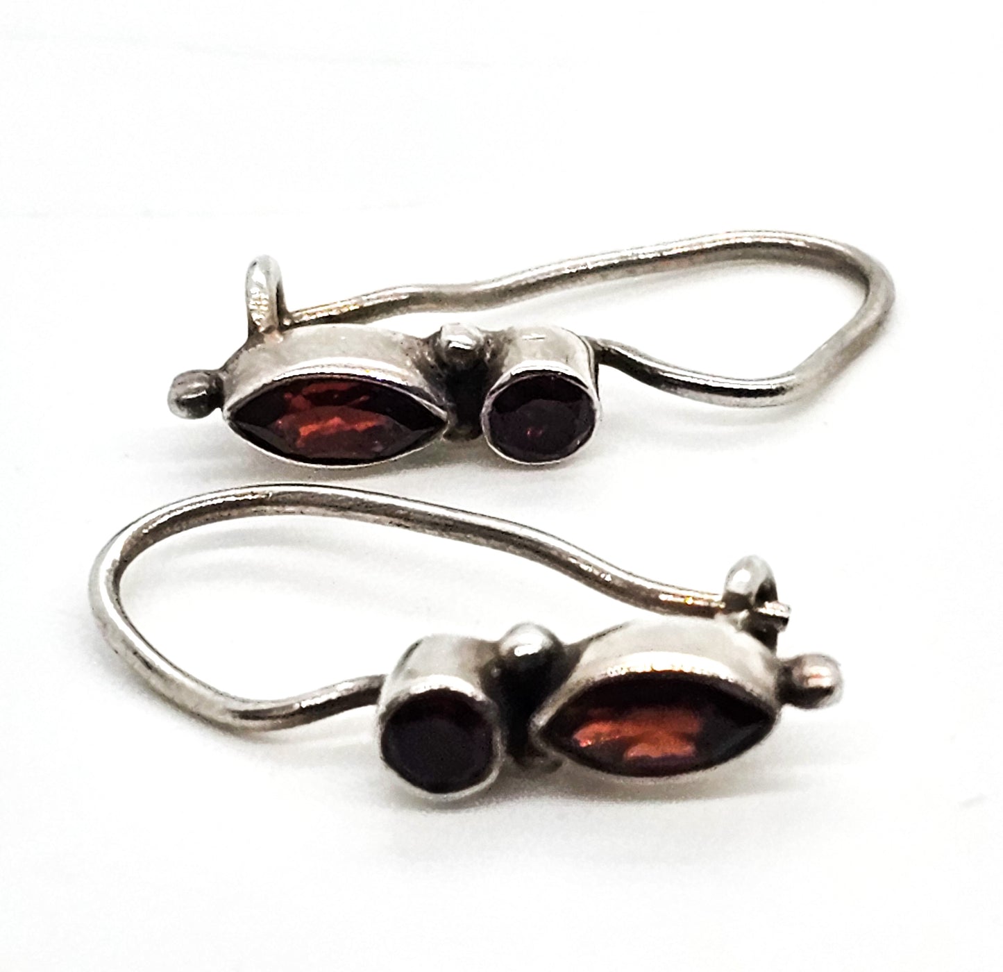 Garnet petite double faceted red gemstone sterling silver earrings