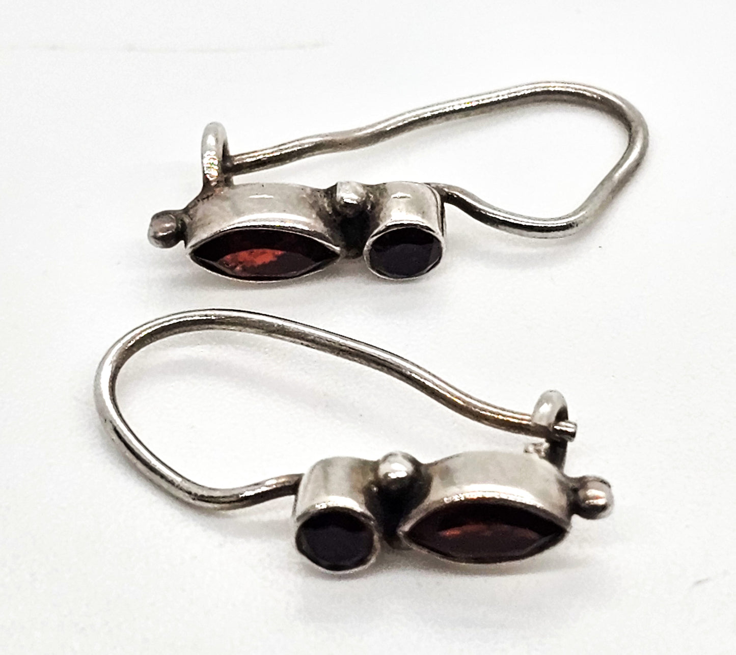 Garnet petite double faceted red gemstone sterling silver earrings