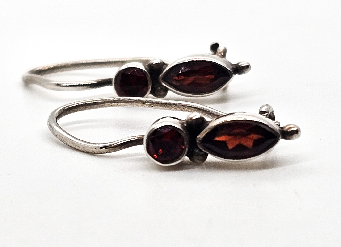 Garnet petite double faceted red gemstone sterling silver earrings