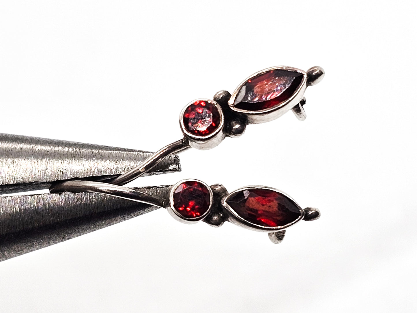 Garnet petite double faceted red gemstone sterling silver earrings