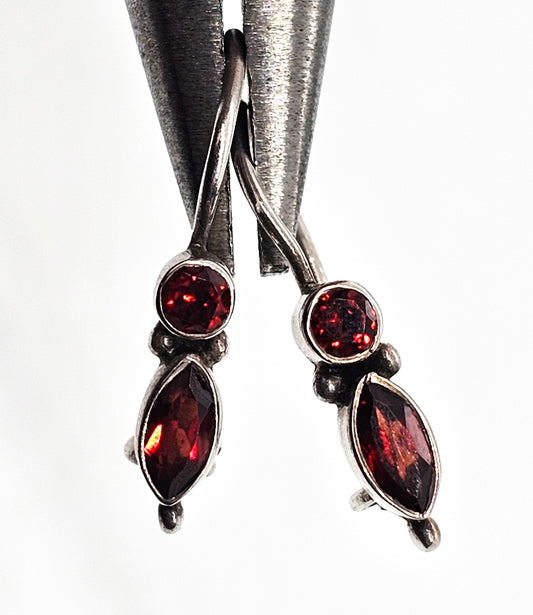 Garnet petite double faceted red gemstone sterling silver earrings