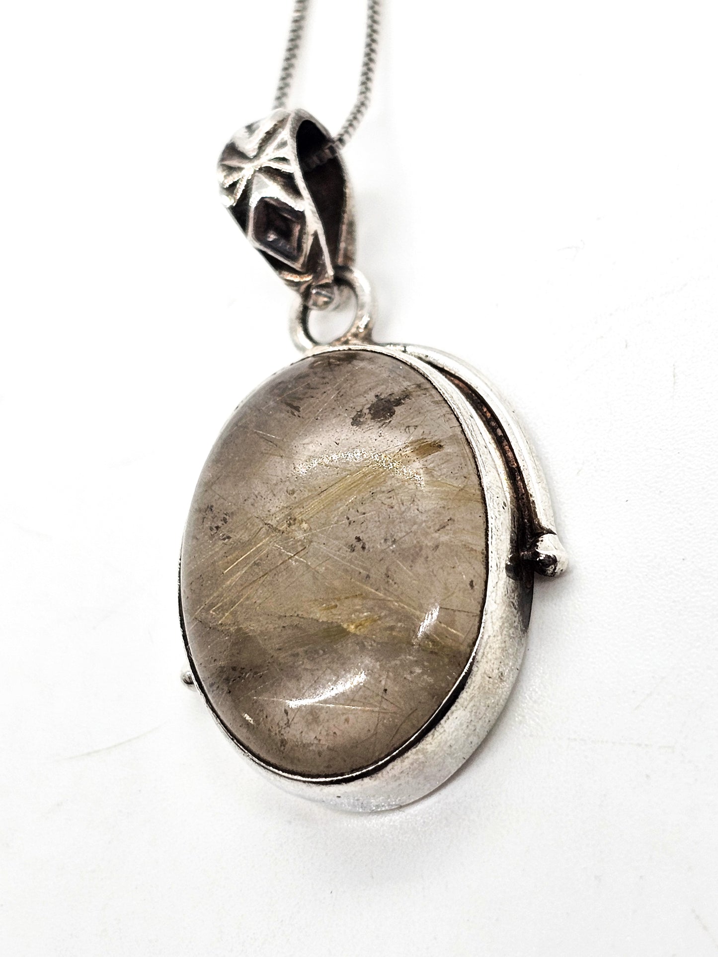 Golden Rutile Rutilated Quartz gemstone sterling silver pendant necklace