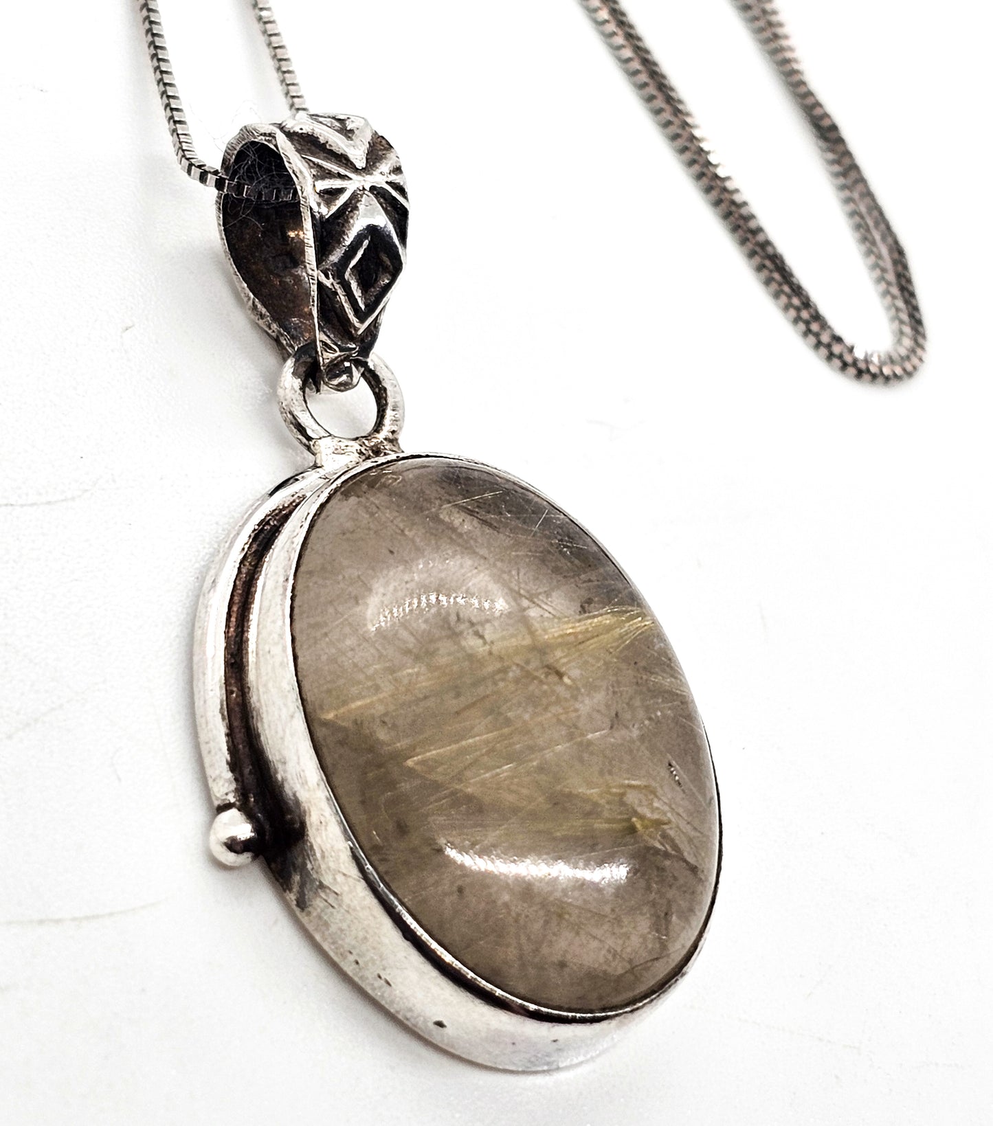 Golden Rutile Rutilated Quartz gemstone sterling silver pendant necklace