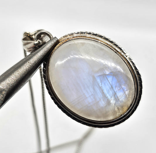Blue Moonstone Large Flashy gemstone sterling silver pendant necklace