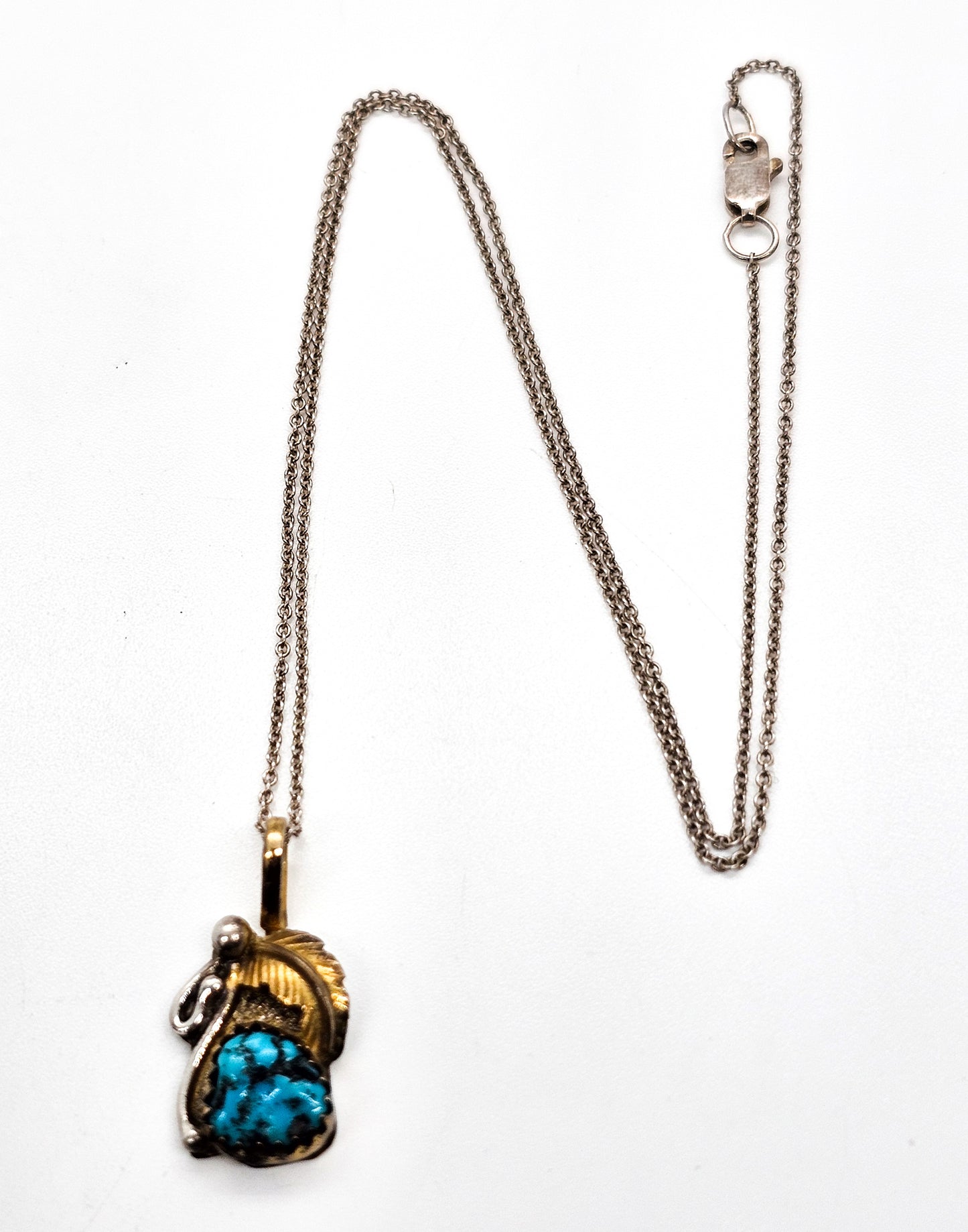 Virginia C Turquoise Native American Gold Filled Sterling Silver vintage pendant necklace