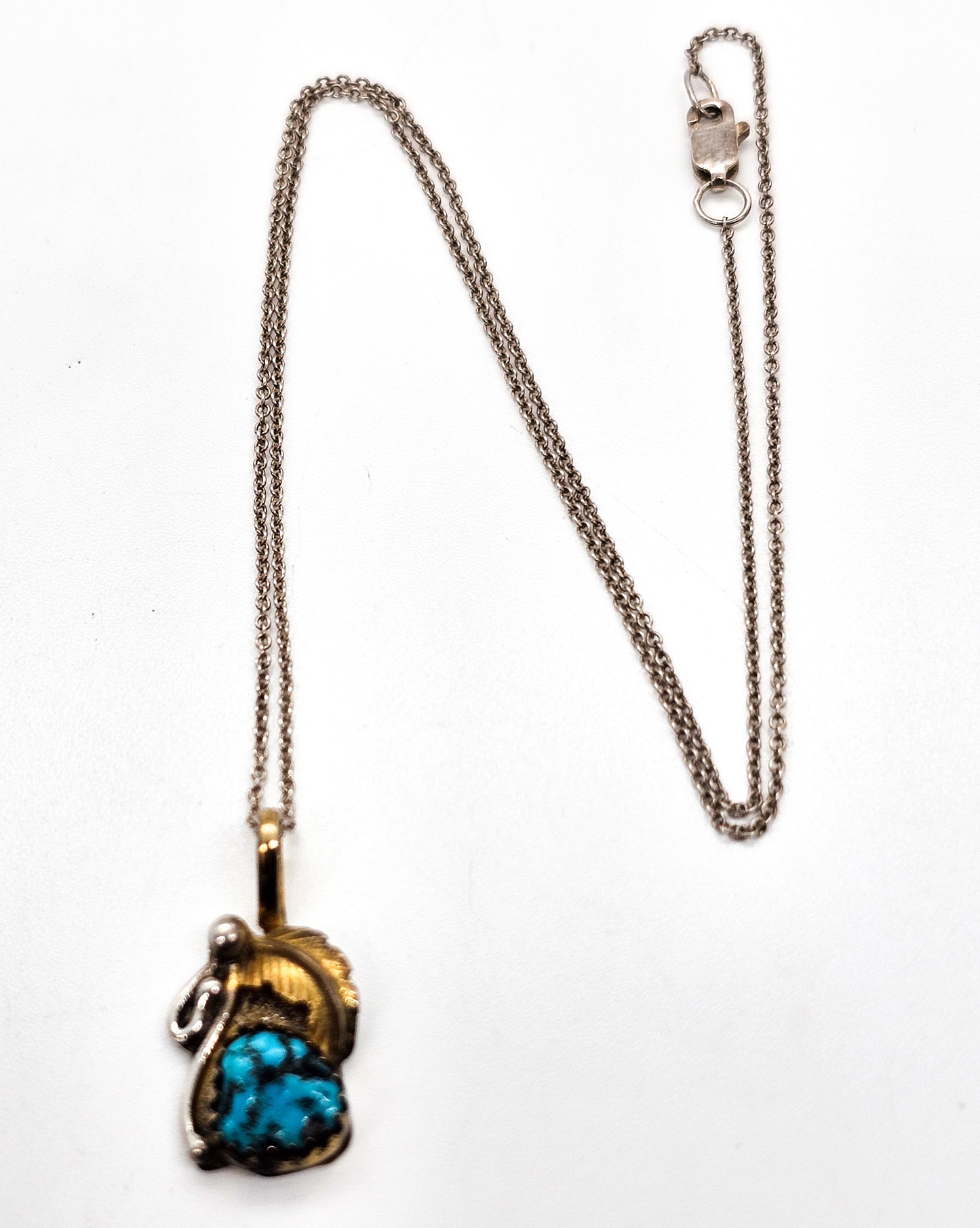 Virginia C Turquoise Native American Gold Filled Sterling Silver vintage pendant necklace