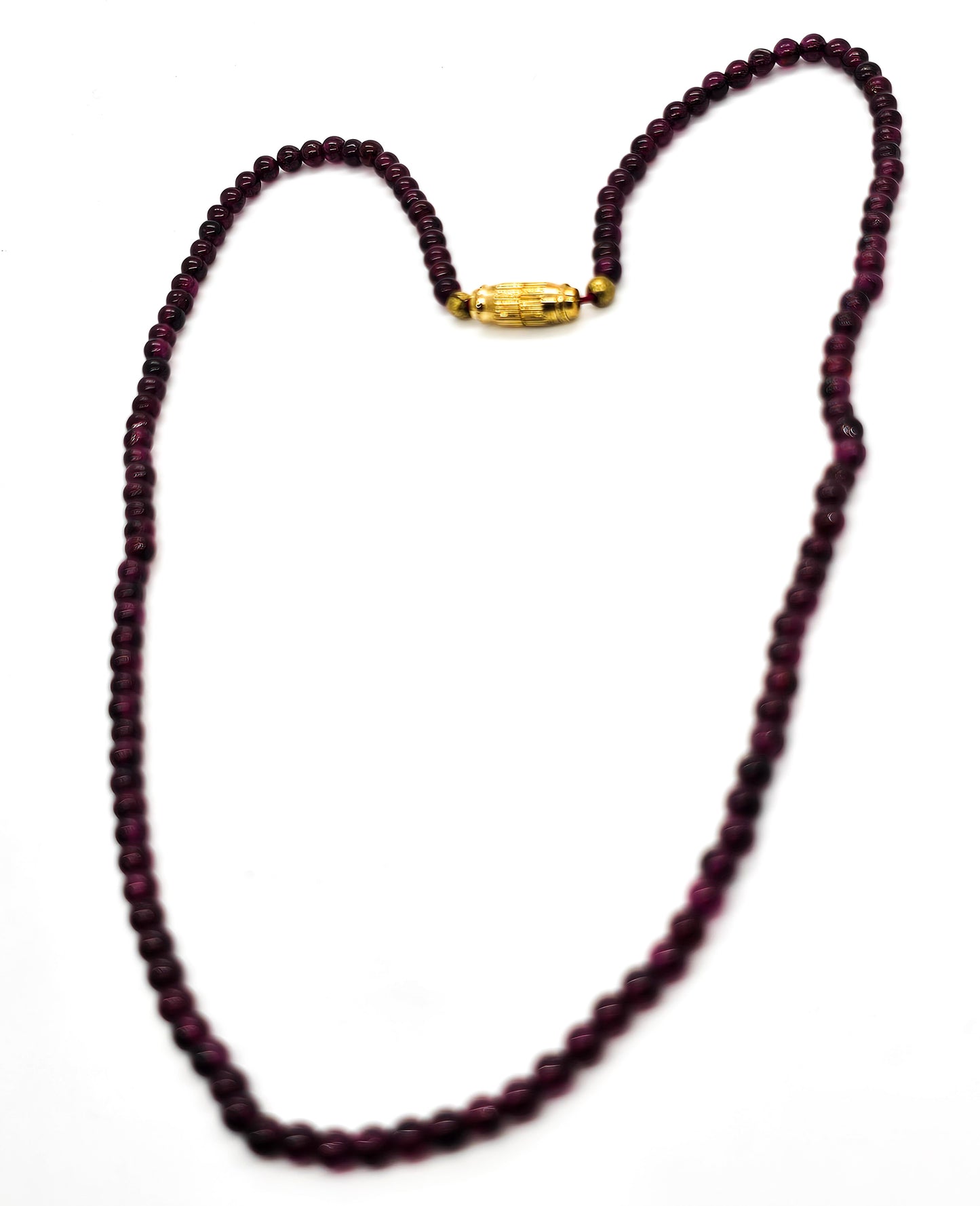 Red garnet gemstone thin simple beaded necklace with barrel screw clasp