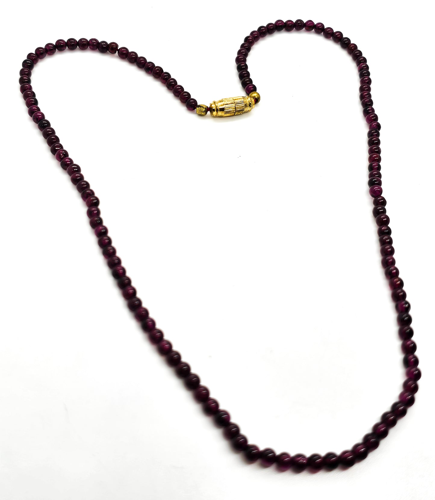 Red garnet gemstone thin simple beaded necklace with barrel screw clasp